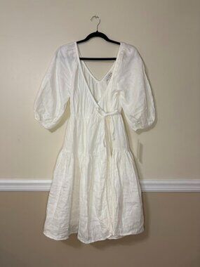 Love Whit White Cotton Wrap Dress Puff Sleeve Tiered Midi S
